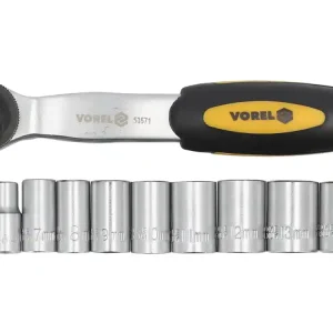 GRZECHOTKA 1/4'' Z NASADKAMI 5-14 MM, CRV, ZESTAW 11 SZT. Wysoka jakość