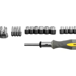 WKRĘTAK Z GRZECHOTKĄ, BITY, NASADKI, ZESTAW 29 SZT. Szybka dostawa