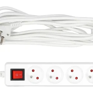 Szybka dostawa PRZEDŁUŻACZ ELEKTRYCZNY BIAŁY, 4 GNIAZDA Z UZIEMIENIEM, 5M Z WYŁĄCZNIKIEM