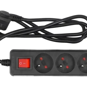 Premium PRZEDŁUŻACZ ELEKTRYCZNY, CZARNY, 3 GNIAZDA Z UZIEMIENIEM, 1,5M Z WYŁĄCZNIKIEM.