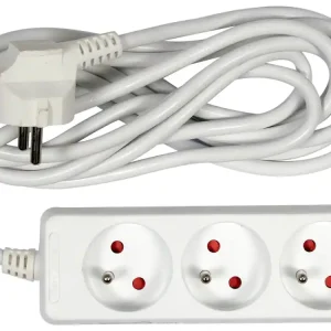 PRZEDŁUŻACZ ELEKTRYCZNY, BIAŁY, 3 GNIAZDA Z UZIEMIENIEM, 3M Niska cena