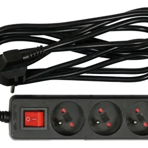 Szybka dostawa PRZEDŁUŻACZ ELEKTRYCZNY, CZARNY, 3 GNIAZDA Z UZIEMIENIEM, 3 M Z WYŁĄCZNIKIEM