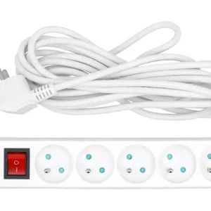 Szybka wysyłka PRZEDŁUŻACZ ELEKTRYCZNY, BIAŁY, 5 GNIAZD Z UZIEMIENIEM, 5M Z WYŁĄCZNIKIEM