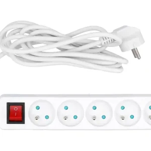 Bezpieczne zakupy PRZEDŁUŻACZ ELEKTRYCZNY BIAŁY, 5 GNIAZD Z UZIEMIENIEM, 3M Z WYŁĄCZNIKIEM
