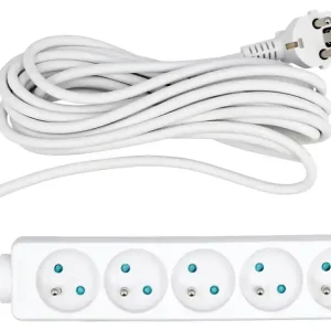 PRZEDŁUŻACZ ELEKTRYCZNY, BIAŁY, 5 GNIAZD Z UZIEMIENIEM, 5M Łatwy zwrot