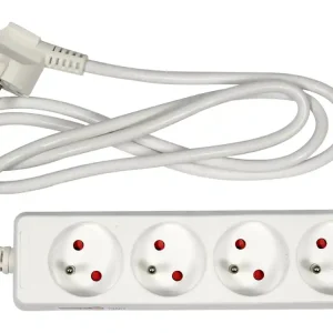 Dostępne od ręki PRZEDŁUŻACZ ELEKTRYCZNY, BIAŁY, 4 GNIAZDA Z UZIEMIENIEM, 1,5 M