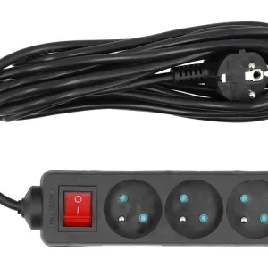 Wyprzedaż PRZEDŁUŻACZ ELEKTRYCZNY, BLACK, 3 GNIAZDA Z UZIEMIENIEM, 5M Z WYŁĄCZNIKIEM