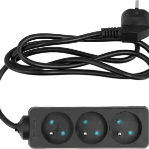 PRZEDŁUŻACZ ELEKTRYCZNY, CZARNY, 3 GNIAZDA Z UZIEMIENIEM, 1,5M Najlepsza cena