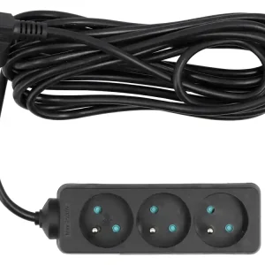 PRZEDŁUŻACZ ELEKTRYCZNY, CZARNY, 3 GNIAZDA Z UZIEMIENIEM, 5M Wyprzedaż